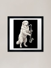 Great Pyrenees Playing Bass Clarine Framed Wall Art Poster Canvas Print Picture