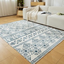 3x5 Geometric Moroccan Area Rug Machine Washable Low Pile Modern Carpet White