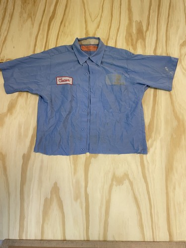 50s Work Wear Car Chambray Work Shirt Distressed Faded Sears VTG Cropped M - Picture 1 of 8