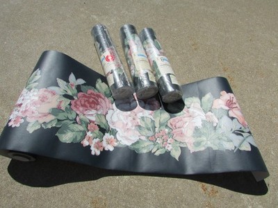 4 Rolls Croscill Inc Black & Pink Floral Wallpaper Borders BD3112B 5 Yds 9'' Wide