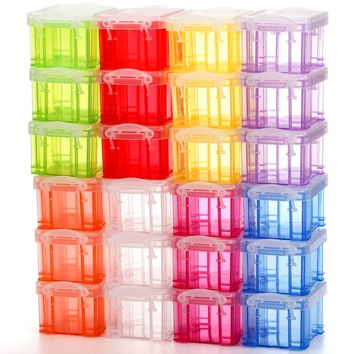 24 Pack Mini Plastic Storage Bins with Lid, 3.3"×2.6"×2" Clear Latch Small St...