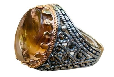 Men's Silver Statement Ring with Natural Agate Stone ym15
