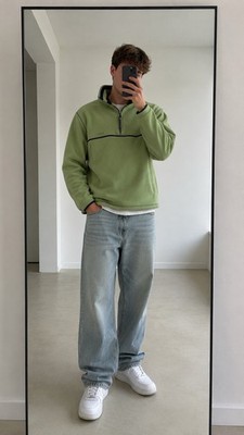 Arrow Quarter-Zip Fleece Pullover Grün XL Preppy Style Sweatshirt Herren