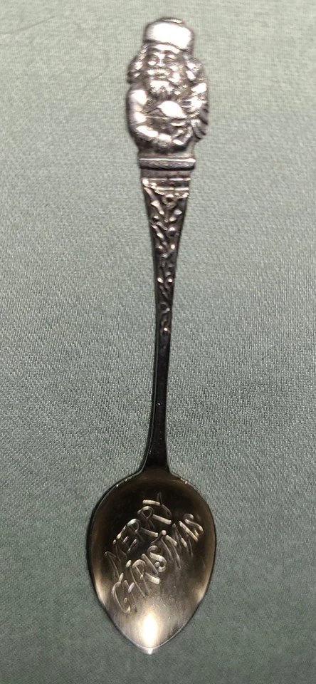 Antique figural Santa Claus sterling silver "Merry Christmas" demitasse spoon