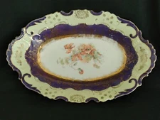 Vintage White Purple RW BAVARIA Oval Bowl w/ Flowers & Gold Trim / Accents