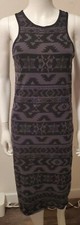 EXPRESS RACERBACK TRIBAL PRINT MIDI GRAY BLACK BODYCON STRETCH DRESS MEDIUM