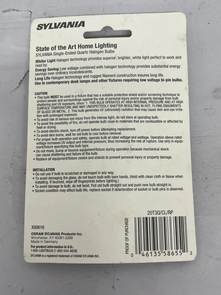 Sylvania 20T3Q/CL/RP 12V, 20W, G4 Bi-Pin H Lamp - NEW - Image 2 of 2