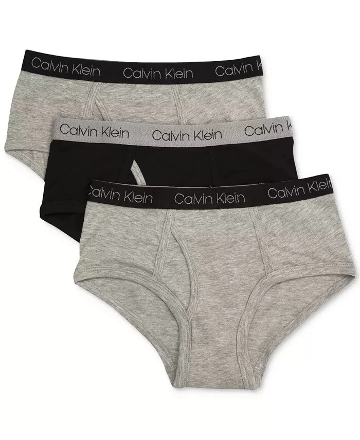 Calvin Klein HEATHER GREY Little Boys & Big Boys 3-Pk. Cotton Briefs, US  X-Small