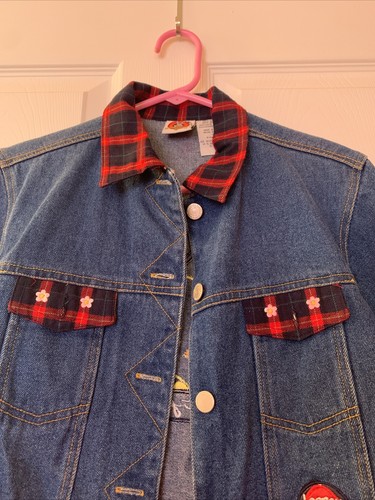 Vintage Looney Tunes Denim Jacket Girls Size 12 Tweety Bird Sweet Plaids 1997 - Picture 4 of 5