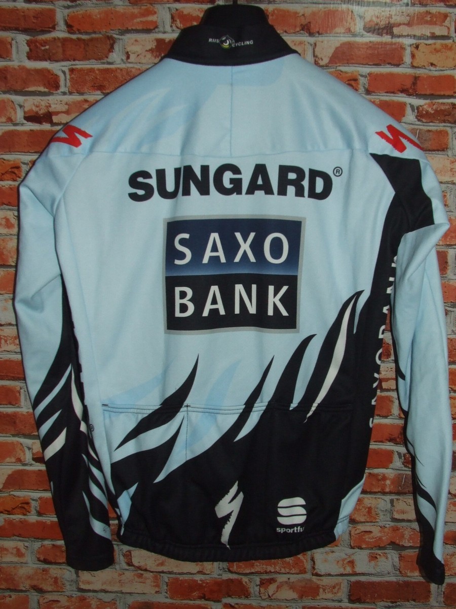 SAXO BANK サイクルジャージ 長袖 ホワイト/ブラック/ブルー Saxo Bank Invernale Sportful Maglia Bici Ciclismo Shirt