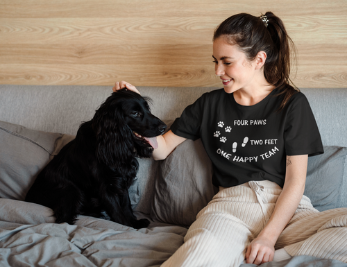 Shoebob Four Paws Two Feet One Happy Team T-shirt Dog Lovers top Dog Walkers tee - Picture 5 of 17