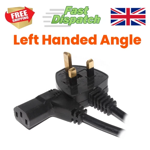 Power Cord UK Plug to Right Angled IEC C13 Cable kettle LEFT or RIGHT Hand Angle
