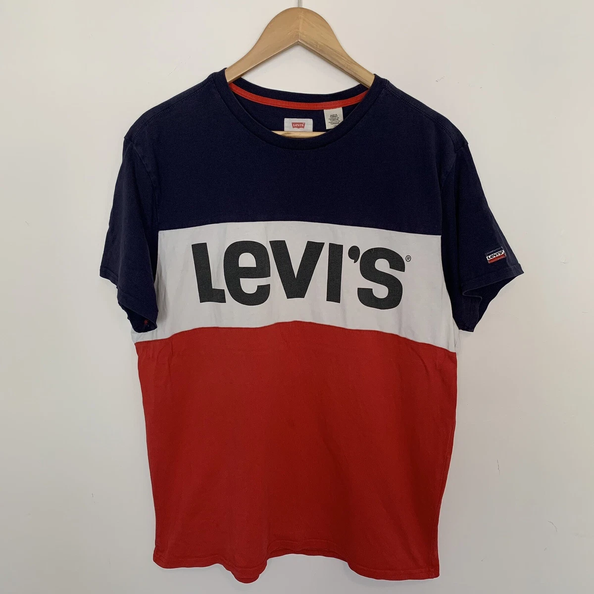 Levi s T shirt Mens short sleeve Blue White Red Cotton size large