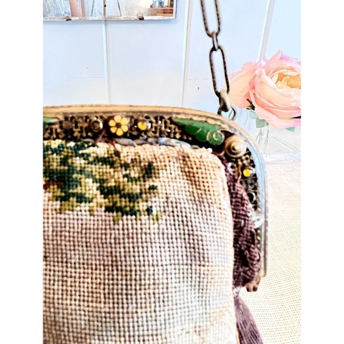 Antique French Gold Filigree Jewelled Framed Tapestry Brocade Evening Purse - Picture 10 of 14
