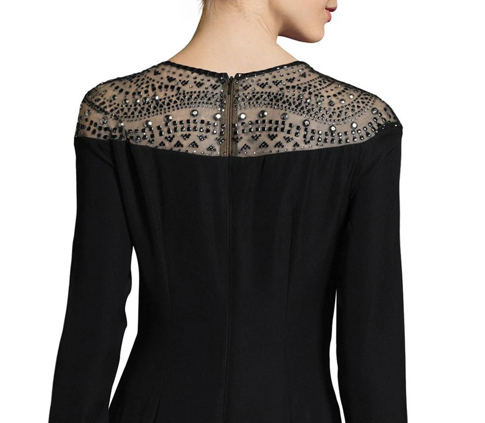 Nuevo con etiquetas Vestido de crepé Tadashi Shoji negro adornado $528 Foto 4 de 4