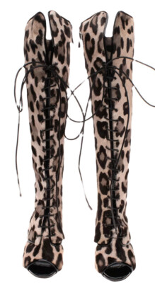 Damen Tom Ford Leopardenmuster Ziegenhaar Kniehohe Stiefel Größe UK 3 EU 36 US 6
