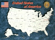 Map of the United States of America, Texas California Florida etc - Map Postcard