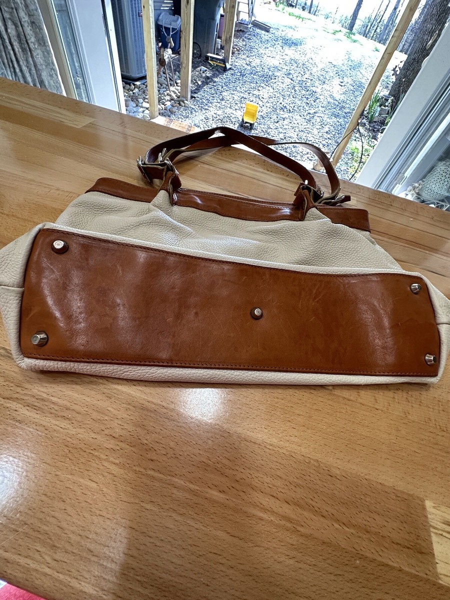 Valentina Purse Italian Made Cream and Brown Leather | eBay display picture 1