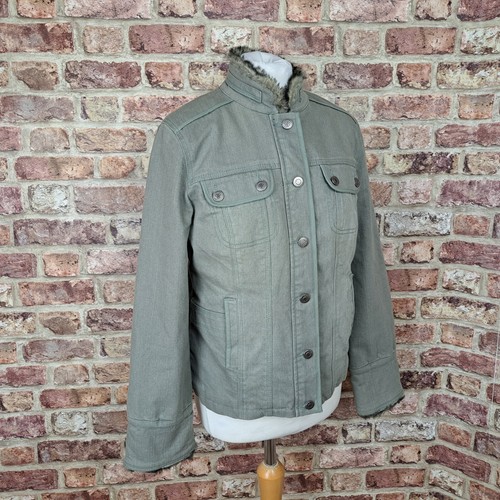 Principles Jacket Khaki Green Denim UK 12 Fleece Lined Fur Trim Military - Picture 6 of 16