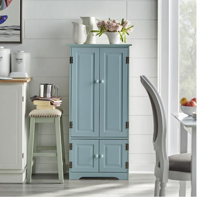 Blue Tall Kitchen Living Room Pantry Cabinet Adjustable Shel