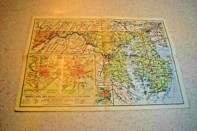 Vtg Maryland, Delaware, District Of Columbia Map, National Geographic Society