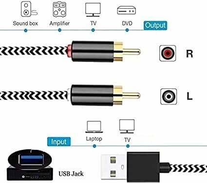 USB auf 2 Stecker RCA Audio AUX Kabel für PC Stereo Y Splitter Kabel Buchse 16 Fuß - Bild 3 von 7