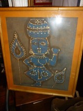 Vintage Art on Canvas. Painting Print 21" x 25" , framed.