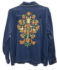 Bob Mackie Embroidered Corduroy Jacket Women Size L Large Wearable Art Blue Nwt