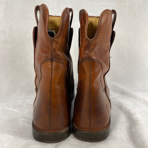 Frye Paige Short Riding Leather Ankle Boots Western Cowboy Pull On Cognac 6.5 - Picture 6 of 14