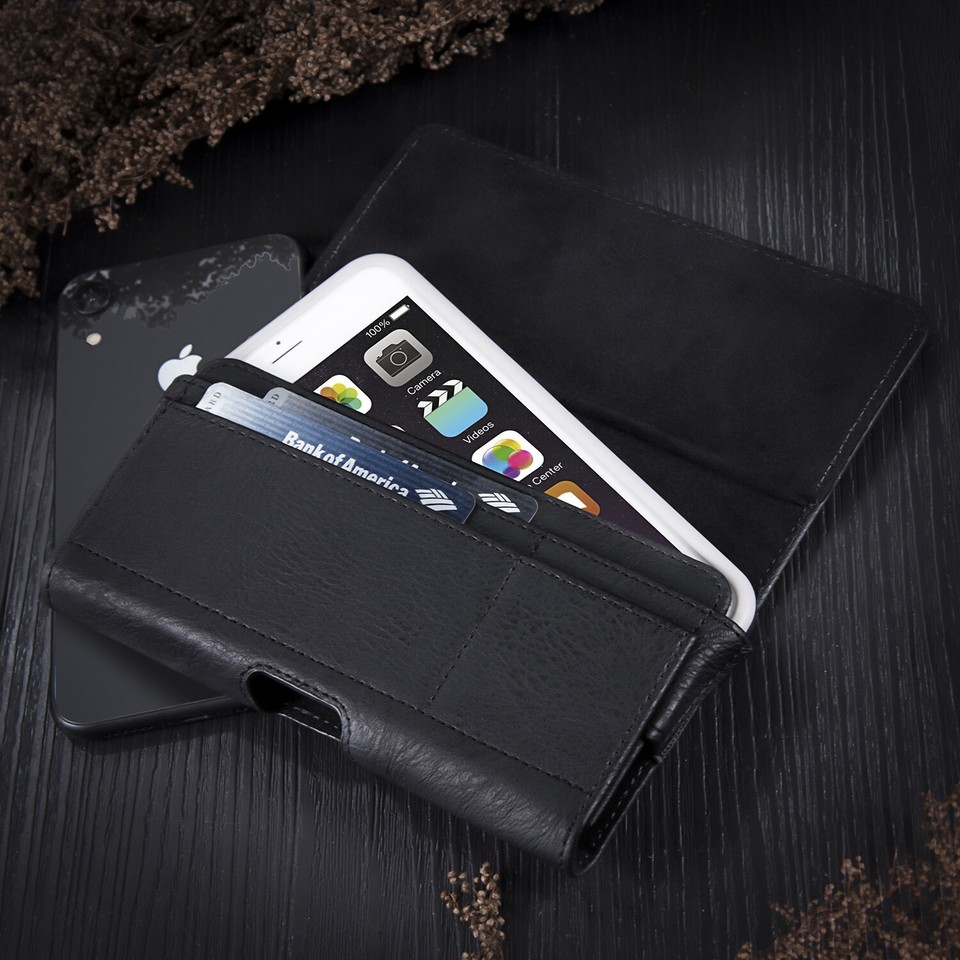 Straight Talk ZTE Lever LTE Z936C Z936L Pouch Case Holster ~ XX Large Premium Vertical Pouch Black Leather Flap Case With Built In Swivel Belt Clip Holster & Metal Bracket AIScell - Foto 2