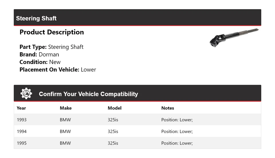 Eje de dirección inferior 1994 para BMW 325is Dorman 1993-1995 Foto 2 de 4