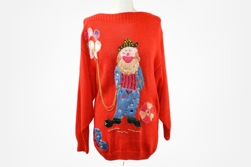 Ugly red sweater with clown Cotton 