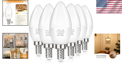LED Candelabra Light Bulbs - Pack of 6, 60W Equivalent, Eye-friendly Warm White - Picture 2 of 7