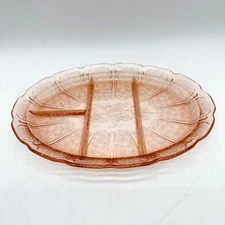 Vintage Jeannette Depression Glass - Pink Cherry Blossom Relish Divided Tray