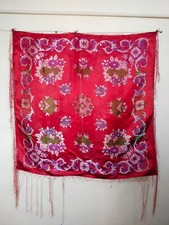 Vintage beautiful Taj Mahal type Silk Piano Shawl fringes Scarf item1336