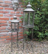 2er SET LATERNEN WINDLICHT AUF STÄNDER DEKO SHABBY ANTIK STIL TREIBHAUS NEU