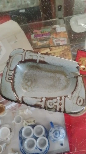 Frankoma Ceramic Pottery 1961 Ashtray Light Blue Brown Glossy Decorative