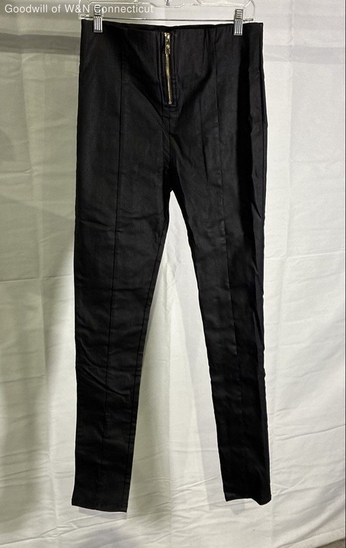All Things Golden Women's Black High Rise Gold Zip Seamed Skinny Pants Sz XL