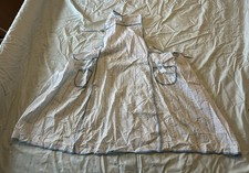 Vintage Blue White Floral Stripes Cotton Apron Smock with 2 Pockets