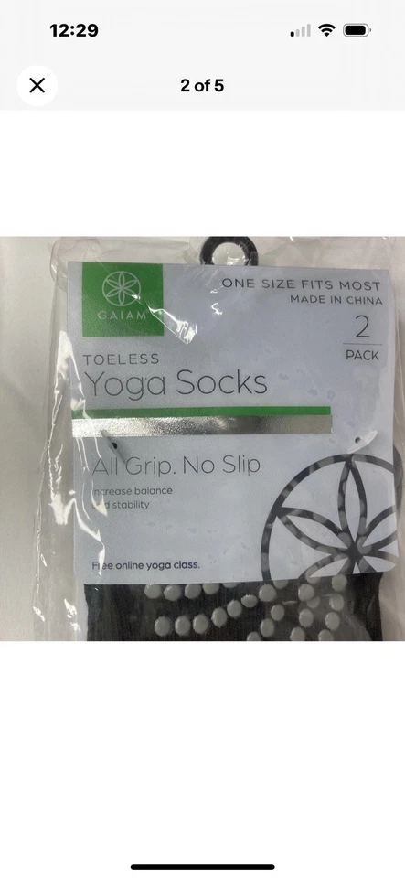 Gaiam Yoga Socks All Grip No Slip One Size Fits Most 2 Pack Black, New - Image 3 of 4