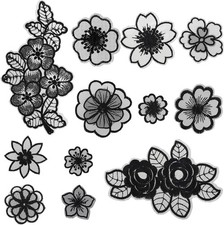 Jeffdad 12PCS Black 3D Flower Lace Applique Sew-On Patches for DIY Clothing Craf