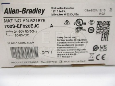 NEW ALLEN BRADLEY 700S-EF620EJC SER. A 20-60VDC 2A (WH) NSMP