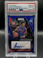 2023-24 Prizm Ausar Thompson Blue Scope Rookie Auto 9/49 Jersey Match! PSA 10