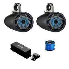 2x Kicker 6.5" Marine LED Speakers, Charcoal Grille, 2x Black Pods, Remote,Wire
