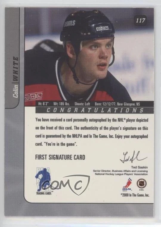 2000-01 ITG Be A Player Signature Series Auto Colin White #117 Rookie Auto RC - Image 2 of 2