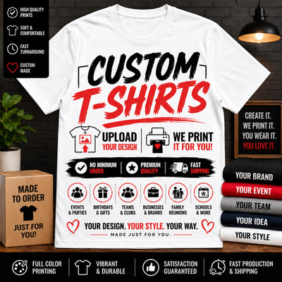 Mens Pro Club 7XL Personalized Custom Tee Shirt Customized w/Photo Text or Logo