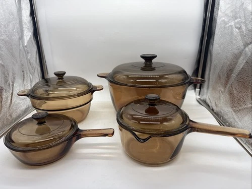 Vintage Vision Ware Corning Pyrex Amber/Brown Glass Cookware Set Of 8pc Neutral