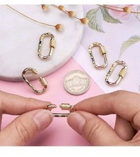 10qty Oval Brass Micro Pave Cubic Zirconia Screw Carabiner Lock 29.5x15x2.2mm