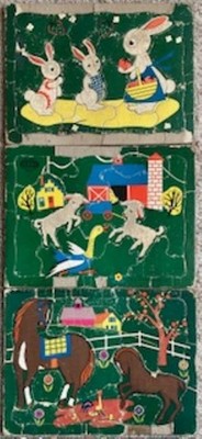 Lot of 3  Vintage Built Rite Sta-N -Place Furry  Puzzles - Cardboard Puzzles