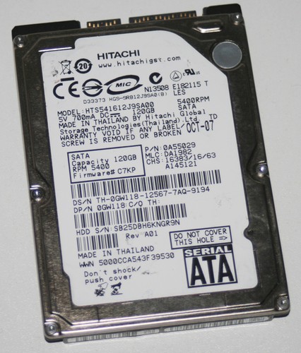 Hitachi HTS541612J9SA00 SATA 2,5" 120GB PCB: 220 0A52018 01 Festplatte